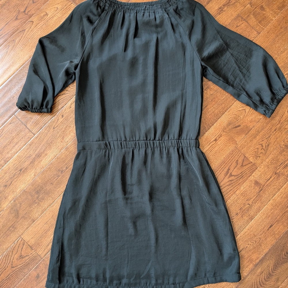 EUC Old Navy Black Silky Shirt Dress Scoop Neck 3/4 Sleeve Midi Size Small - Picture 7 of 7